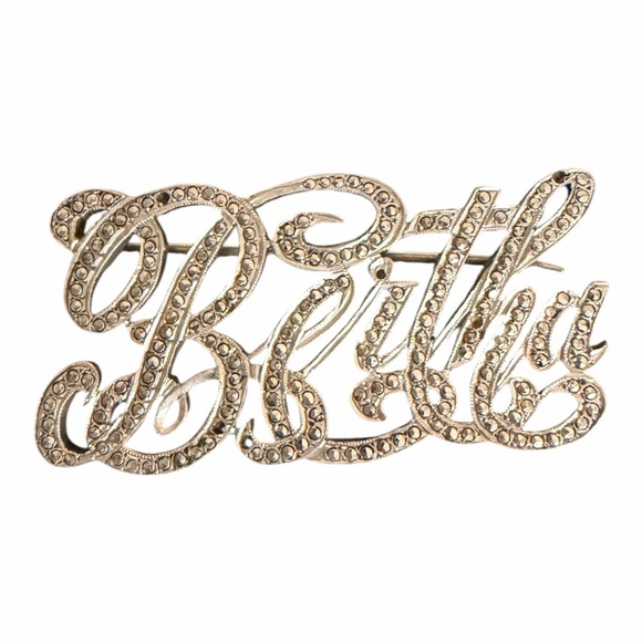 Vintage Bertha Script Name Brooch Rhinestone Gold Tone Figural Pin - Picture 3 of 5